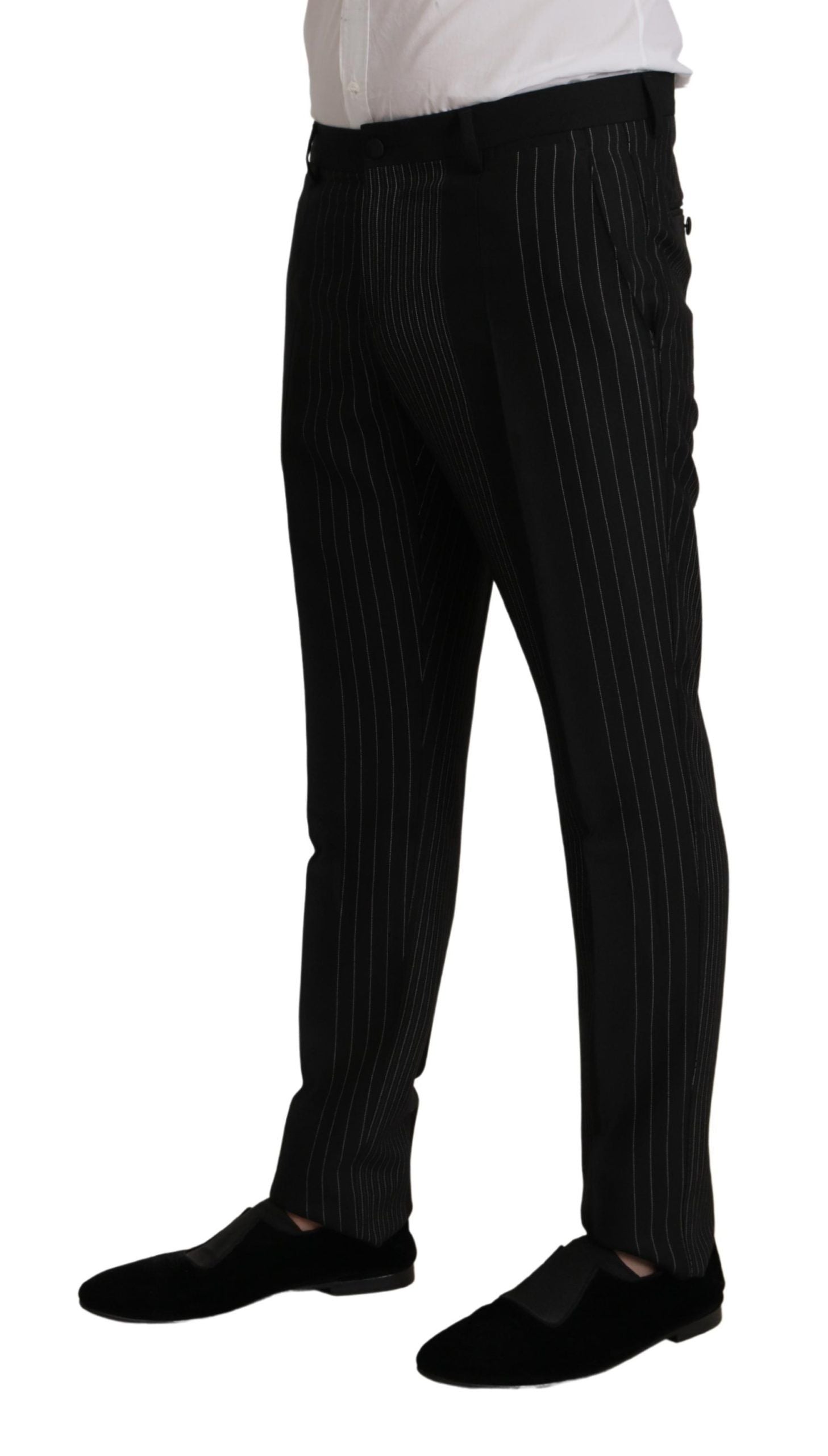 Elegant Black Striped Slim Fit Two-Piece Suit