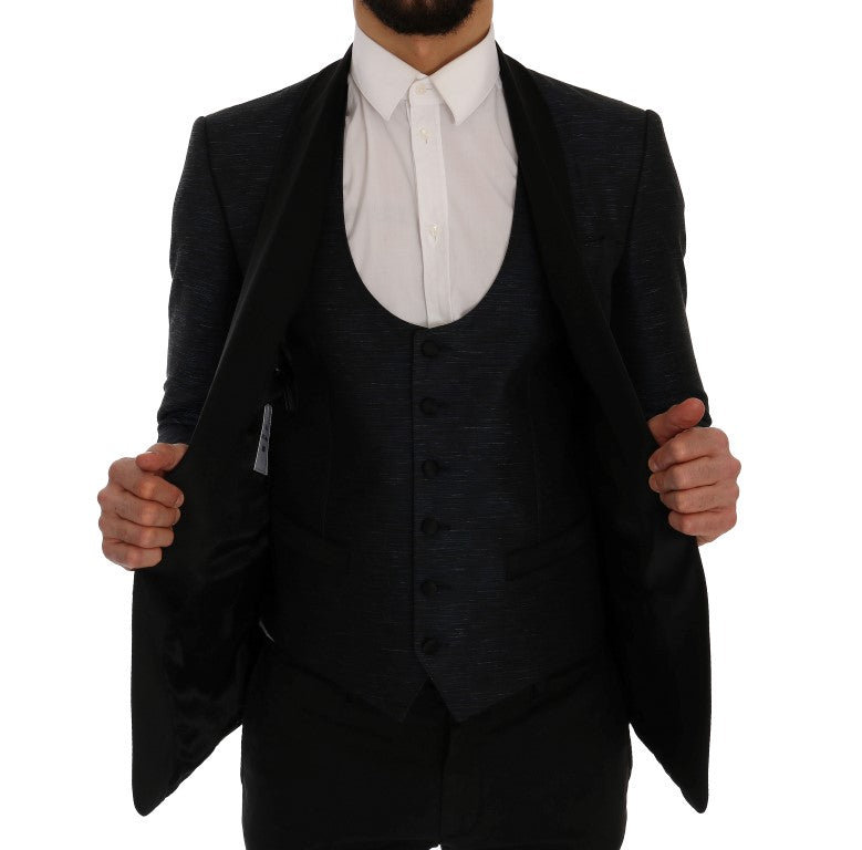 Elegant Blue & Black Slim Fit Suit Ensemble