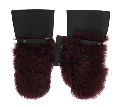 Elegant Black & Bordeaux Leather Gloves