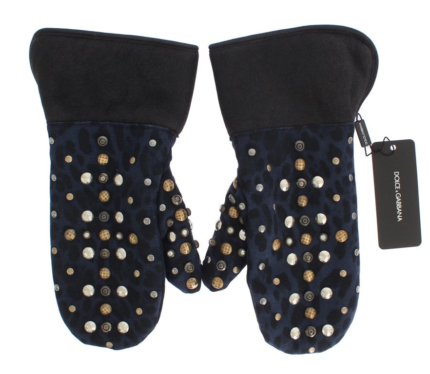 Chic Gray Wool & Shearling Gloves with Studded Details