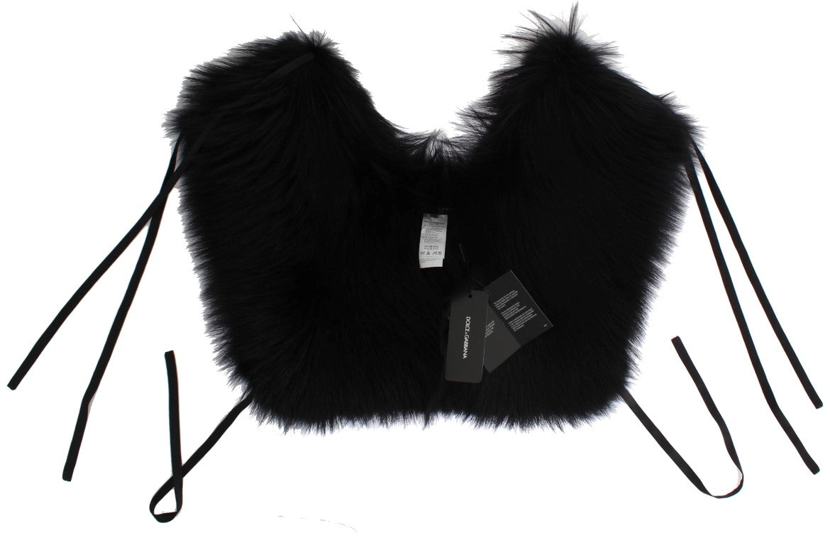 Elegant Black Fox Fur Silk Shoulder Wrap
