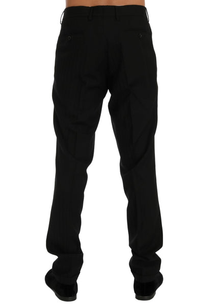 Elegant Black Striped Straight Fit Dress Pants