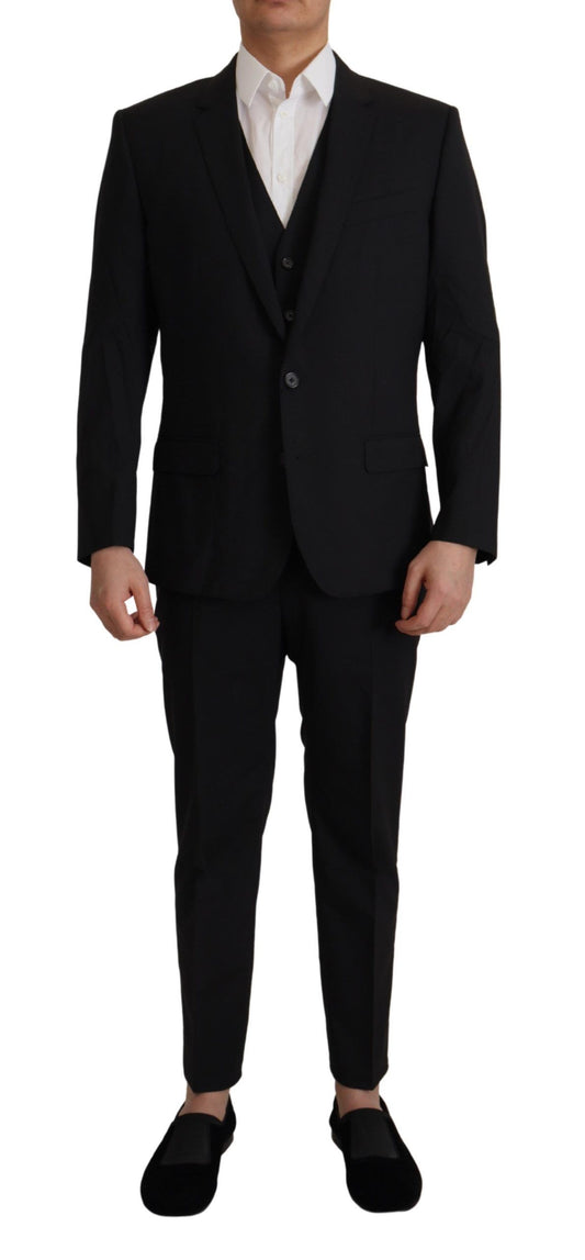 Elegant Black Three Piece Wool Suit