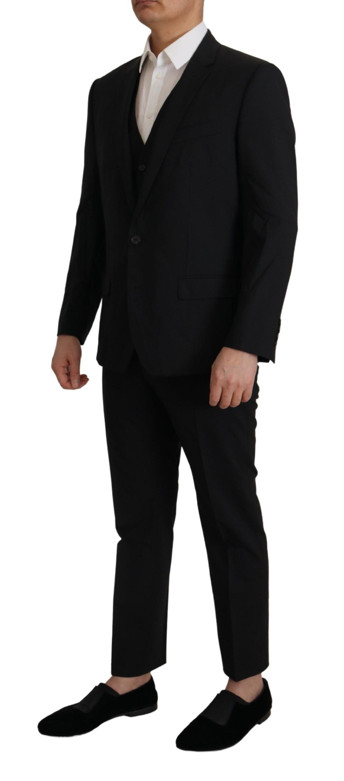 Elegant Black Three Piece Wool Suit