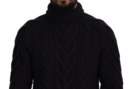 Elegant Black Wool-Cashmere Pullover Sweater