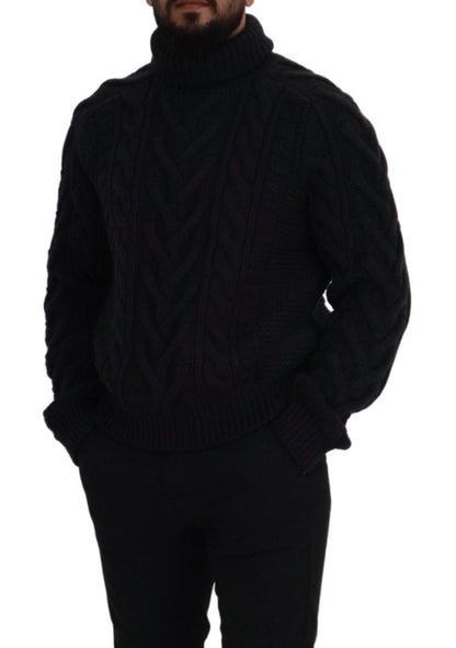 Elegant Black Wool-Cashmere Pullover Sweater