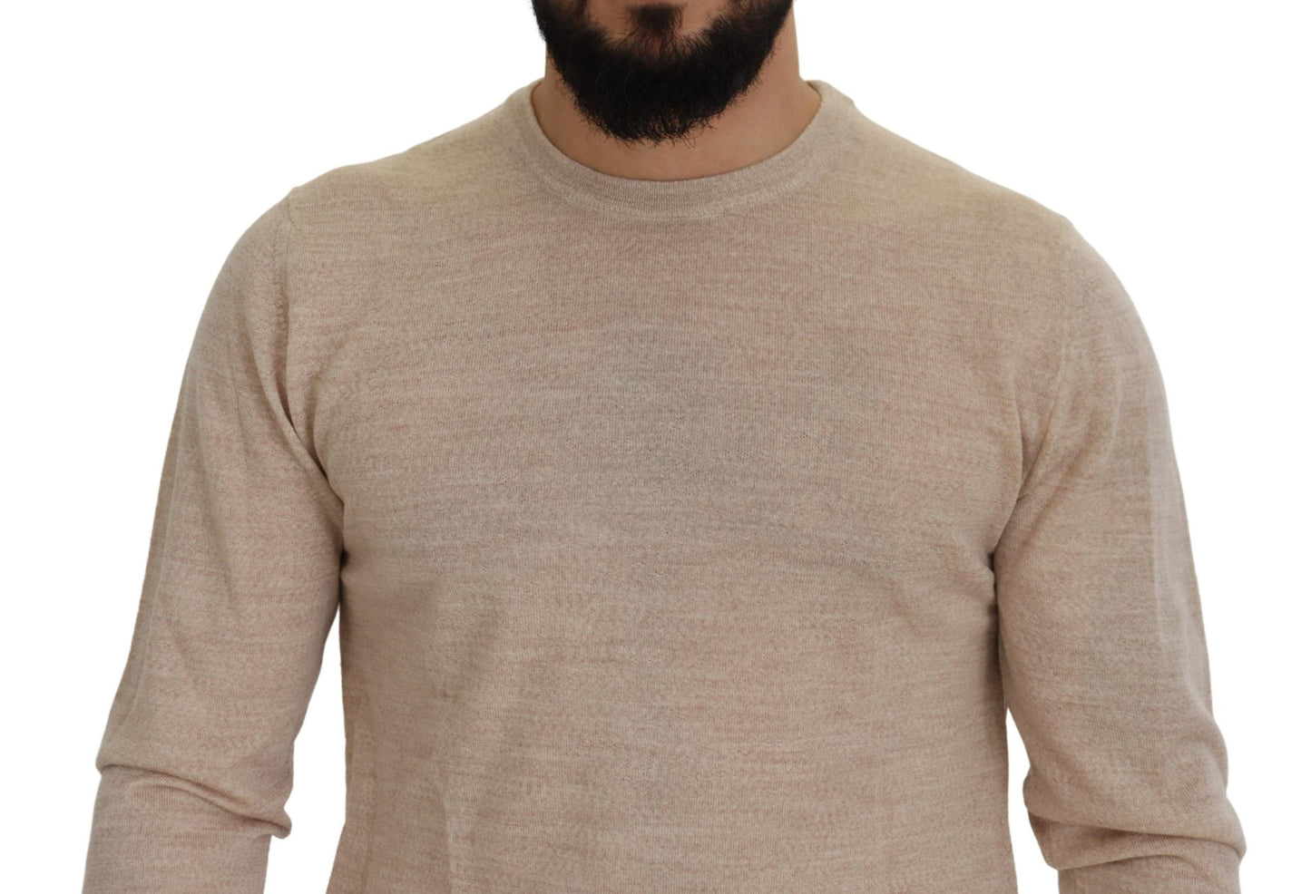 Elegant Beige Crewneck Wool Sweater