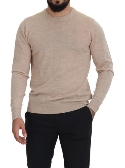 Elegant Beige Crewneck Wool Sweater