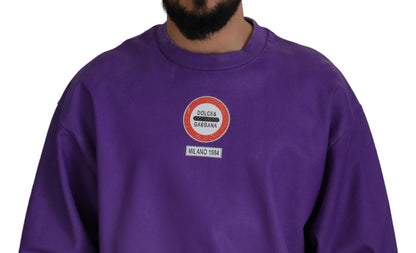 Elegant Purple Cotton Crewneck Sweater