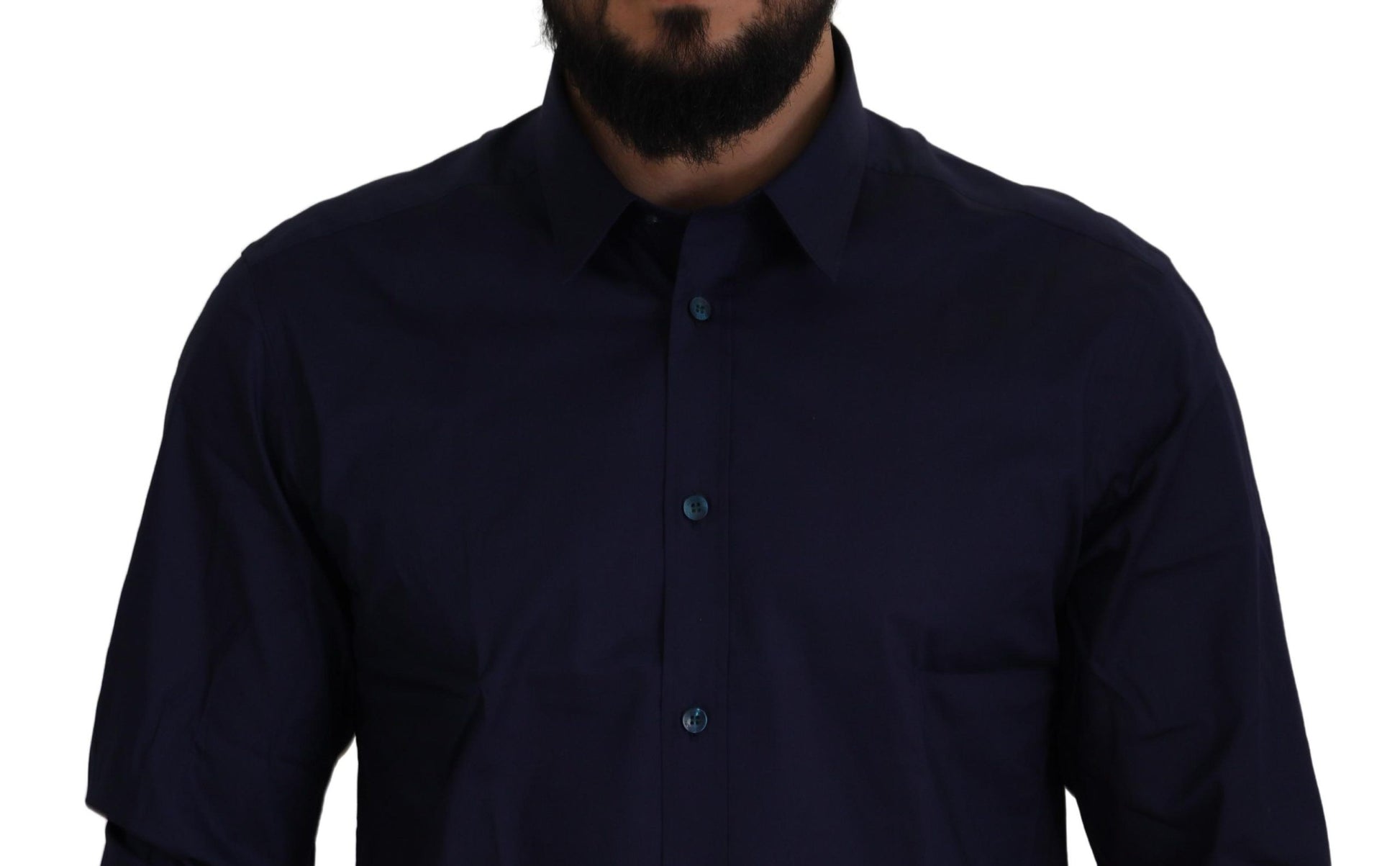 Elegant Dark Blue Cotton Blend Dress Shirt