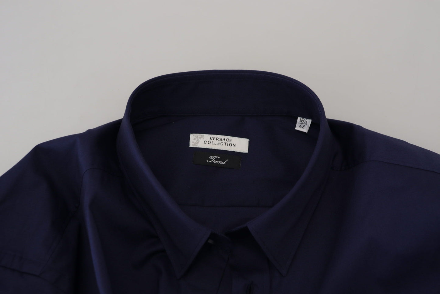 Elegant Dark Blue Cotton Blend Dress Shirt