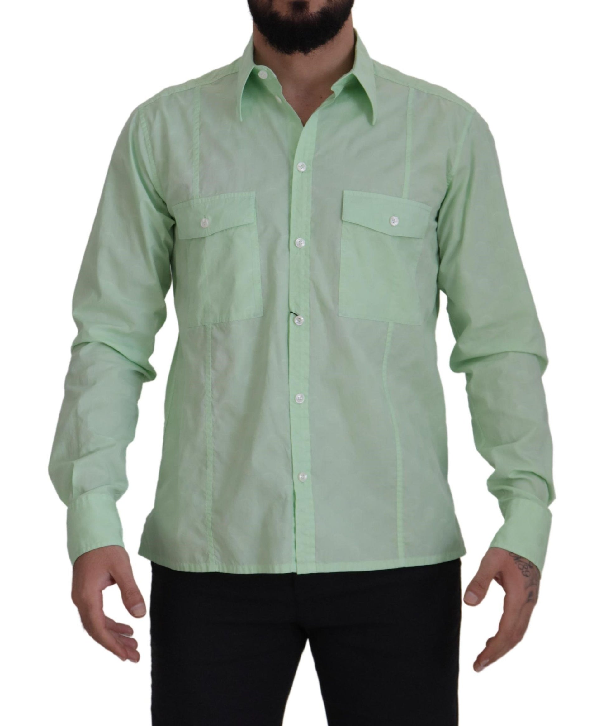 Mint Green Slim Fit Casual Button-Down Shirt