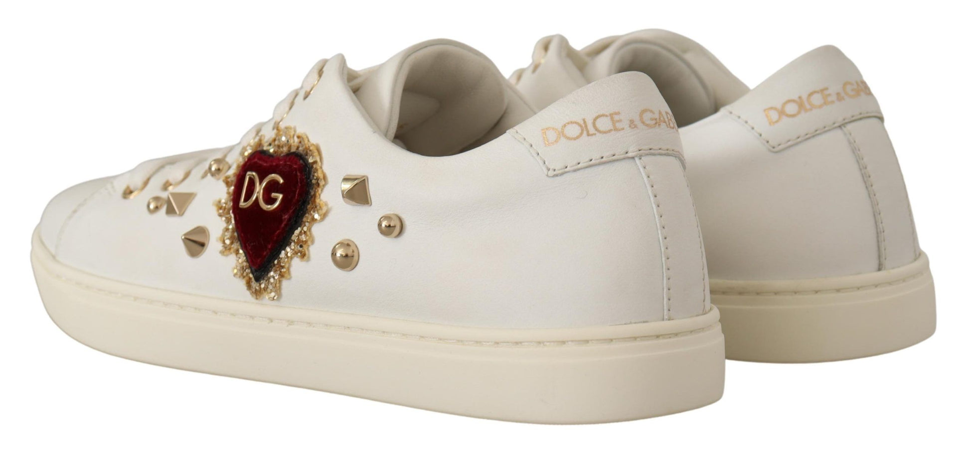 Studded Heart Leather Sneakers - Pure Elegance