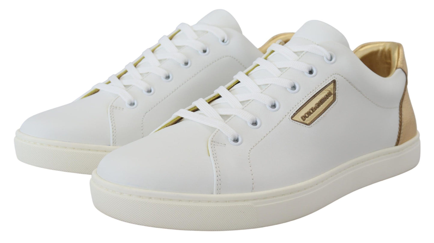 Elegant White Leather Low Top Sneakers