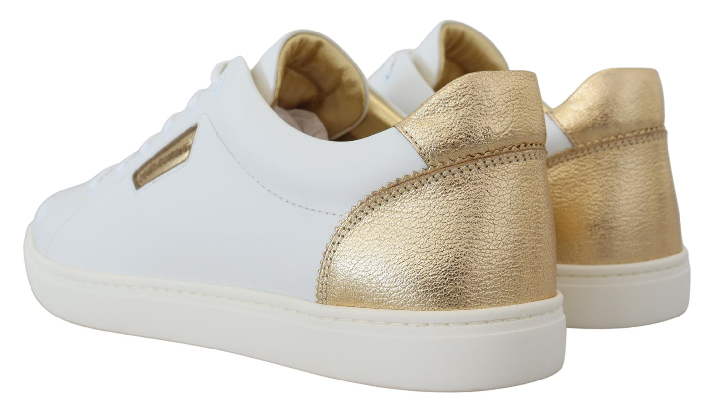 Elegant White Leather Low Top Sneakers