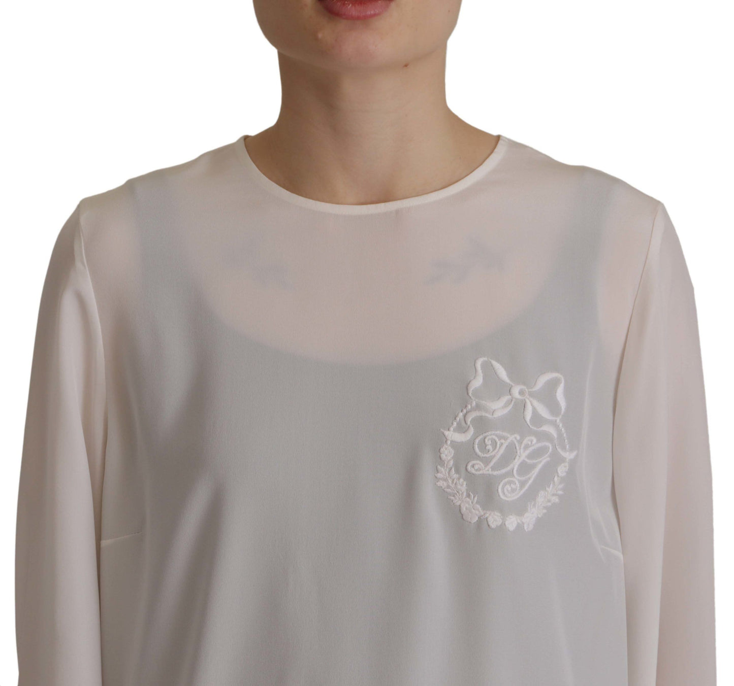 Elegant Silk Top with Logo Embroidery