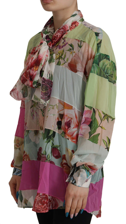 Elegant Floral Patchwork Silk Blouse