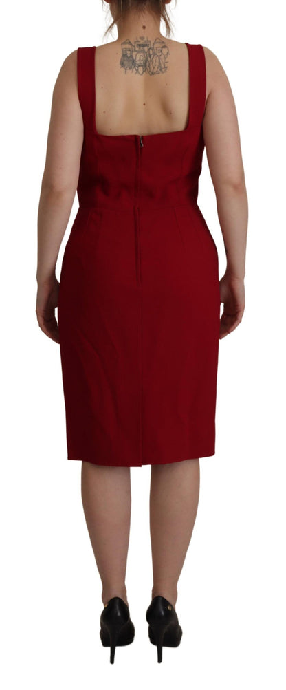 Elegant Red Square Neck Midi Dress