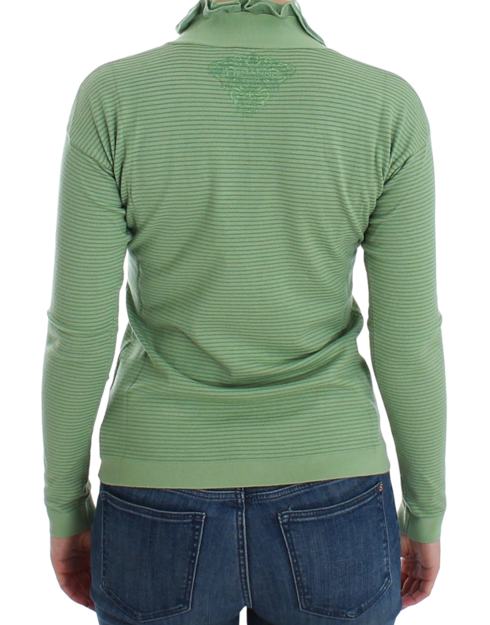 Elegant Green Striped Wool Blend Sweater