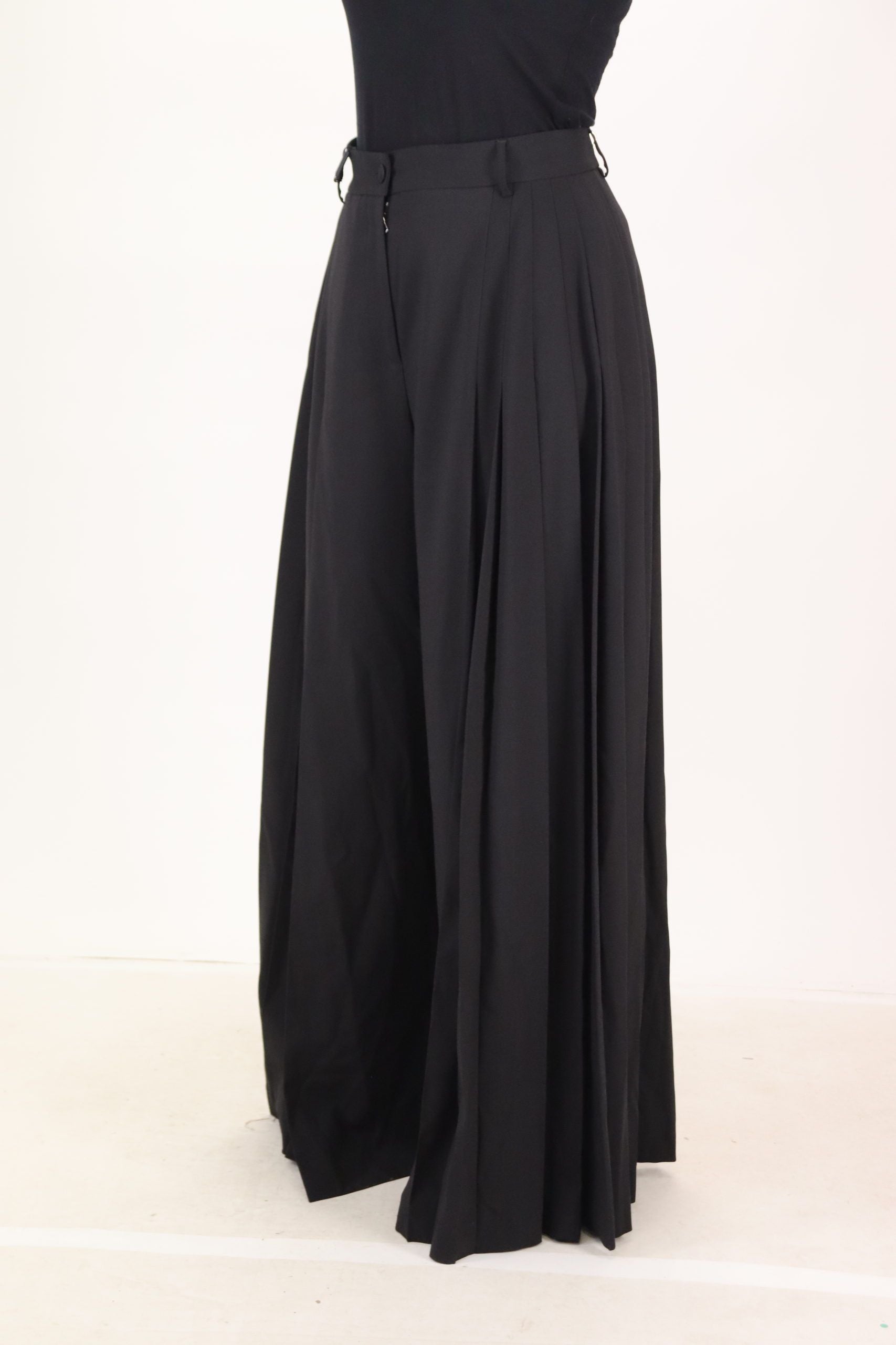 Elegant High Waist Black Wool Pants