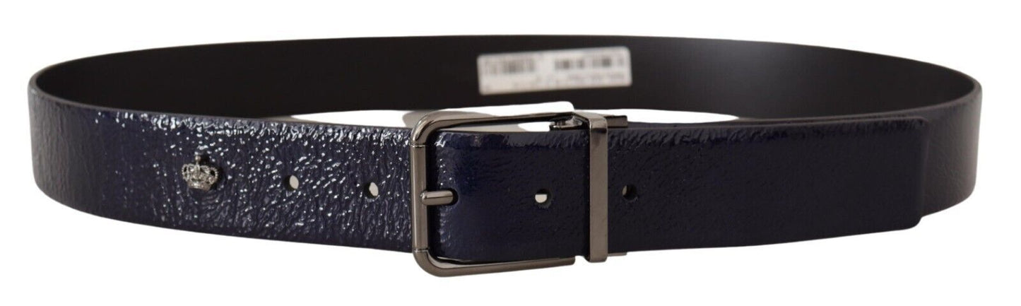 Elegant Blue Leather Belt with Silver Buckle