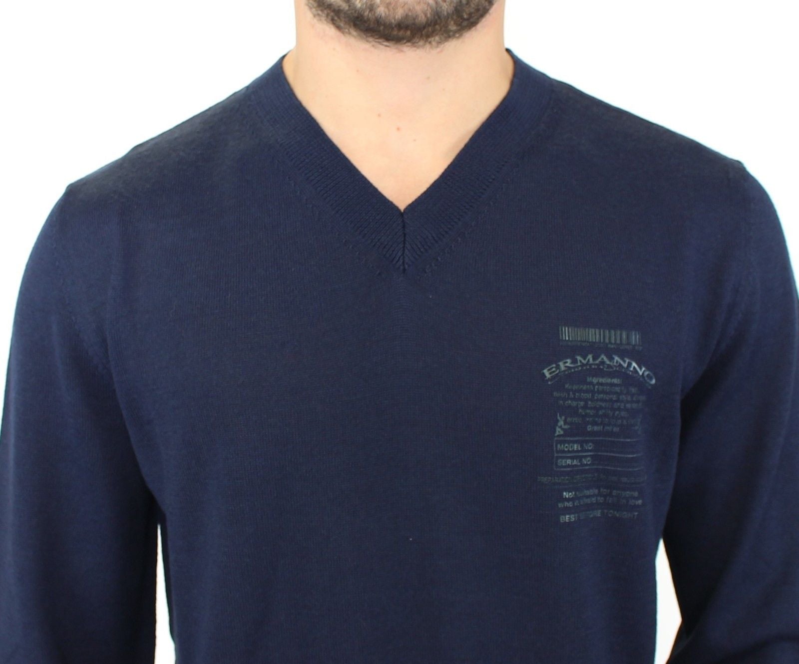 Elegant Blue V-Neck Wool Blend Pullover