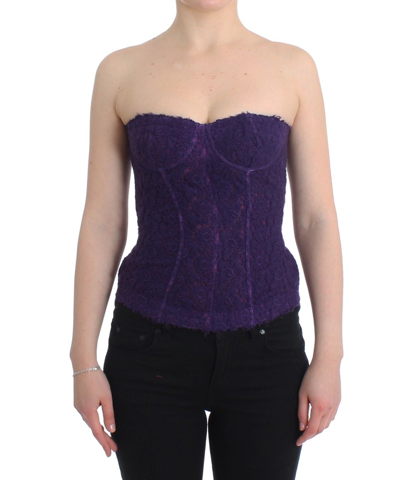 Purple Lace Silk Blend Bustier Corset