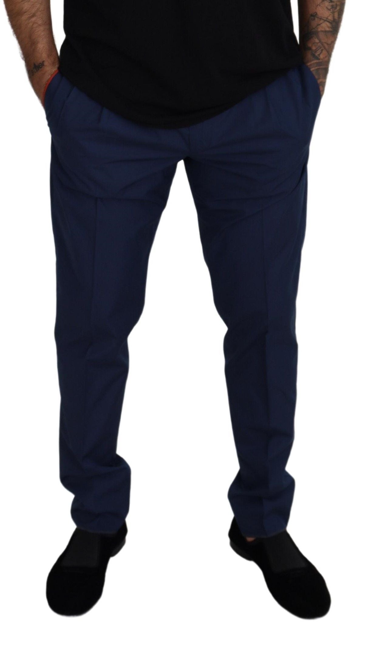 Elegant Slim Fit Chinos in Blue Silk Blend