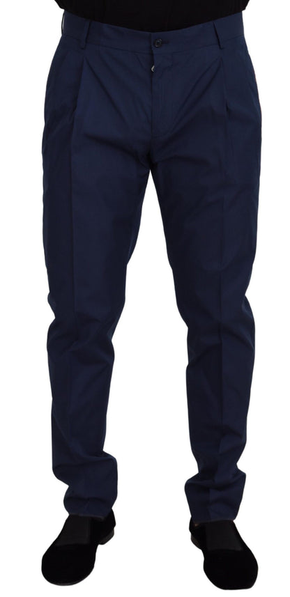 Elegant Slim Fit Chinos in Blue Silk Blend