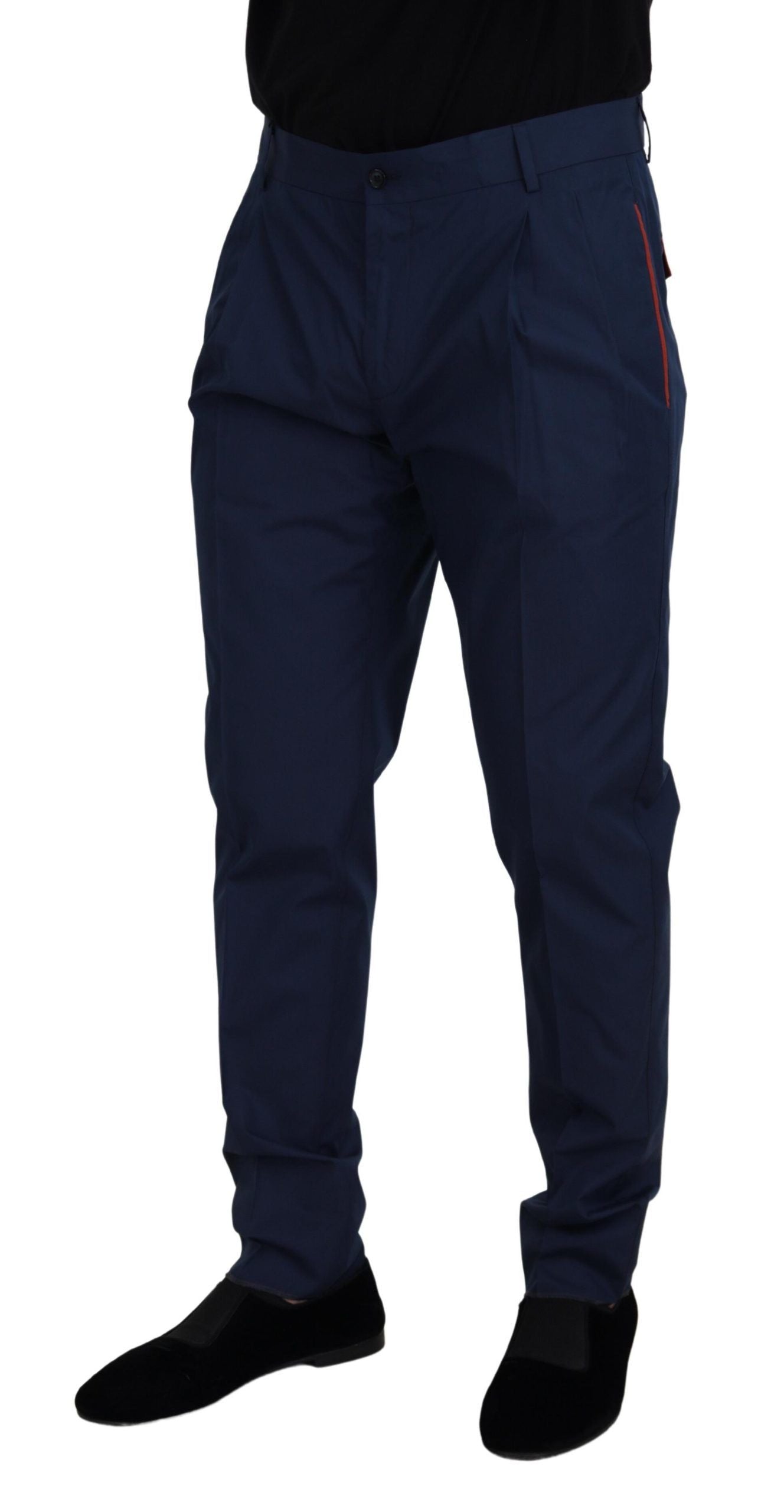 Elegant Slim Fit Chinos in Blue Silk Blend