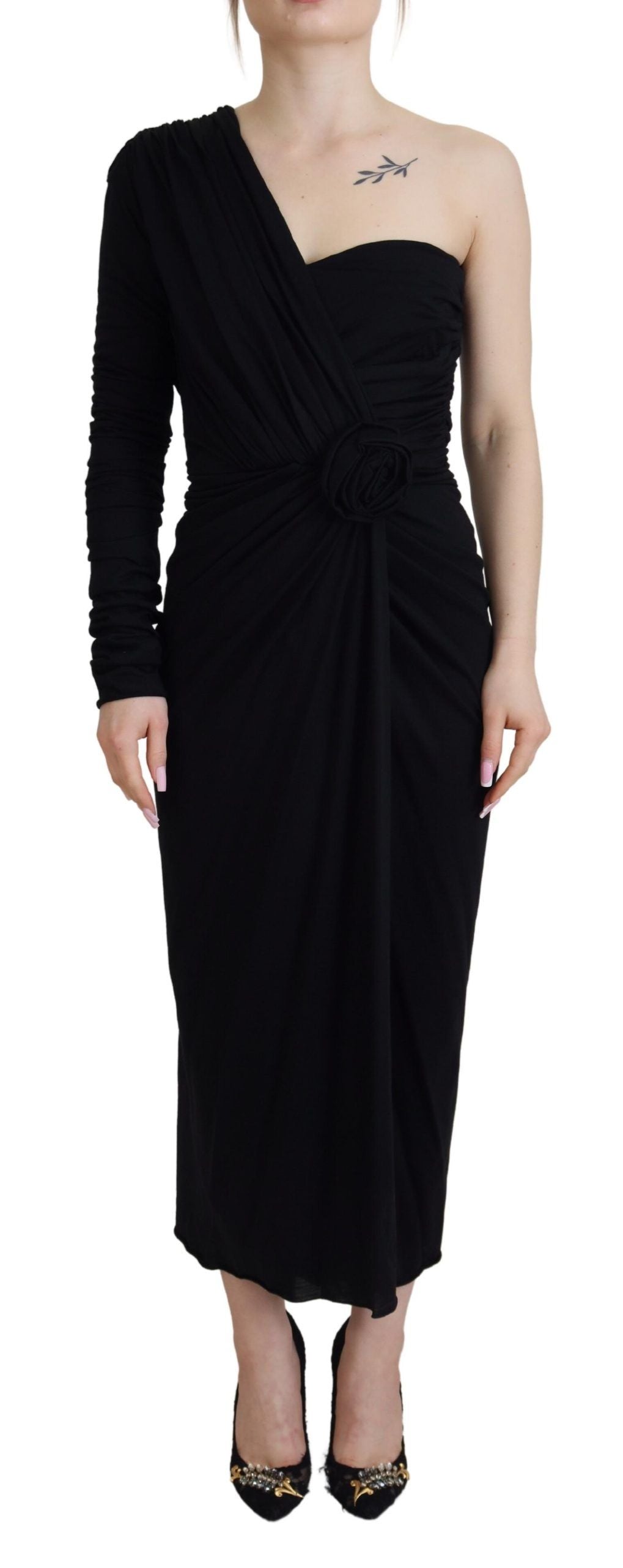 Elegant Black Sheath Wrap Wool Dress