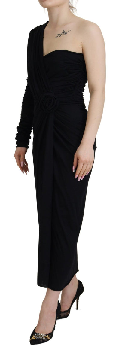 Elegant Black Sheath Wrap Wool Dress