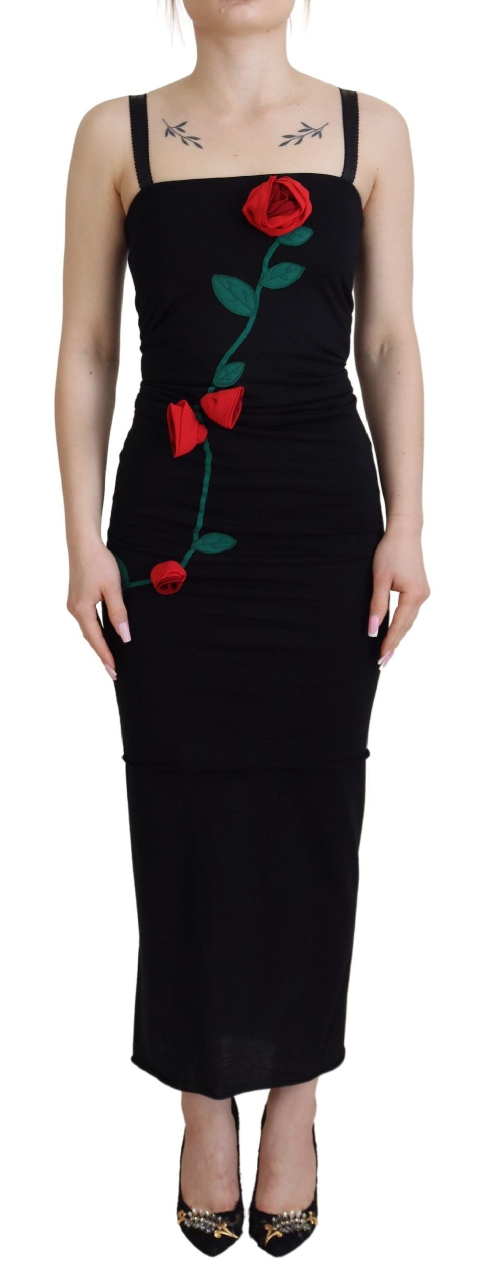 Elegant Embroidered Wool Bodycon Dress