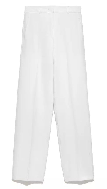 Elegant White Straight Trousers with Pockets