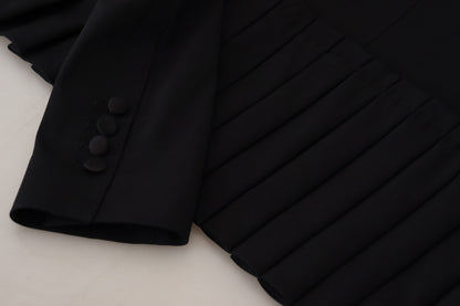 Elegant Black Stretch Wool Blazer