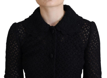 Elegant Black Wool Blend Button Down Jacket