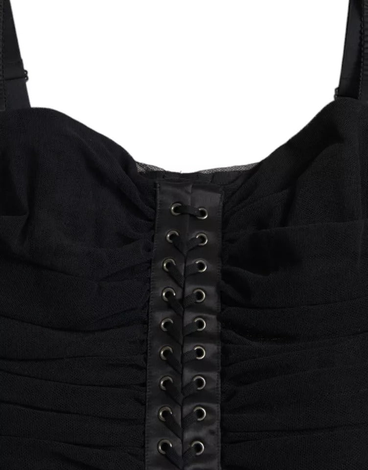 Black Cold Shoulder Stretch Tulle Midi Dress