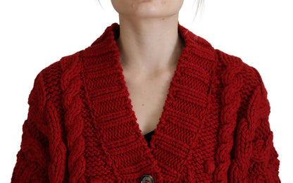 Elegant Red Virgin Wool Cardigan