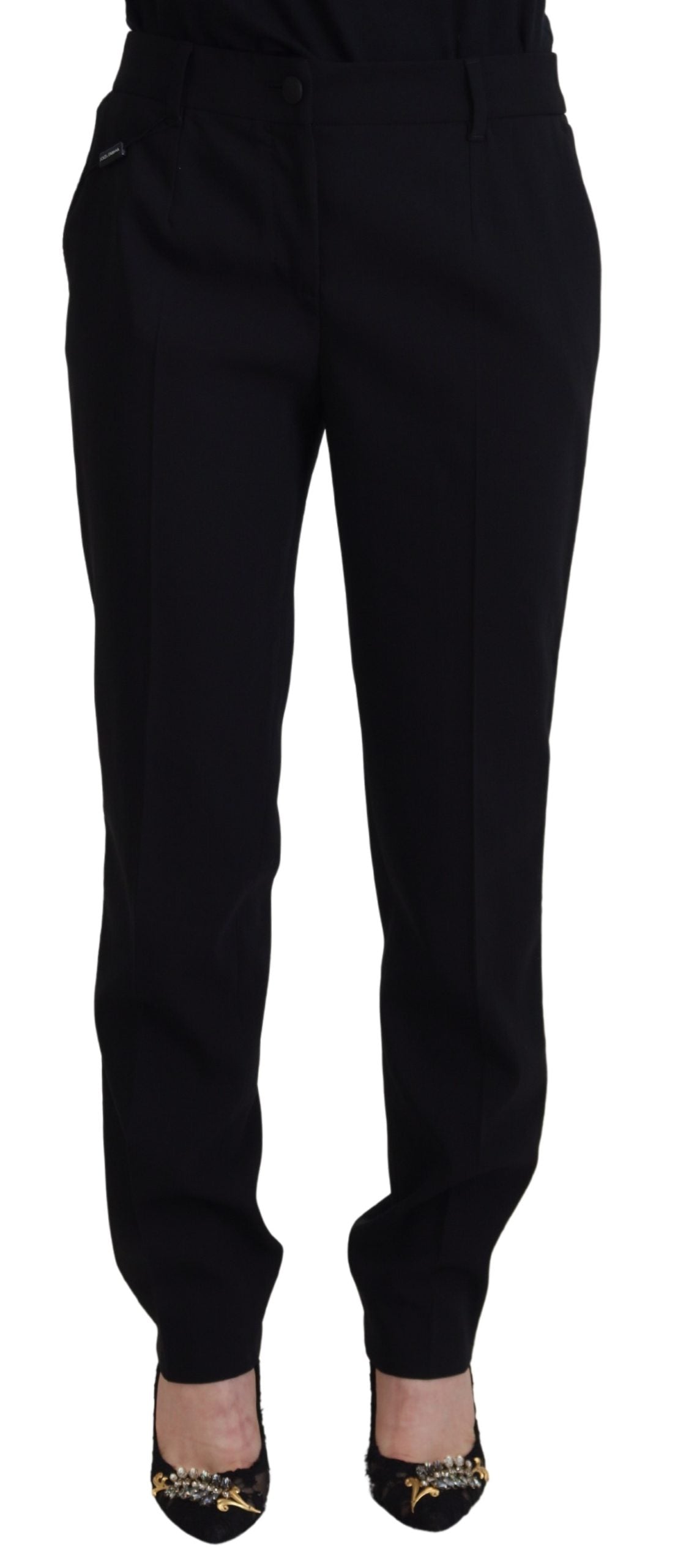 Elegant Black Wool-Silk Blend Trousers