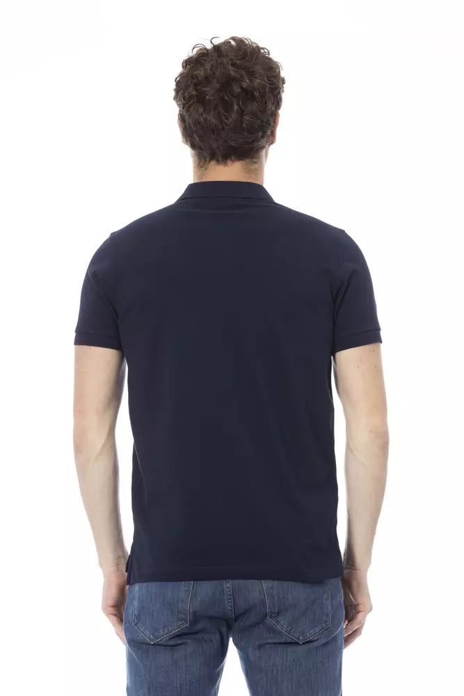 Blue Cotton Men Polo