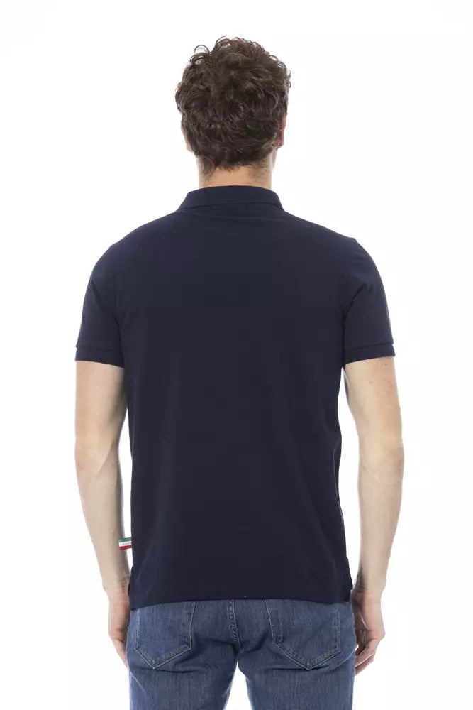 Blue Cotton Men Polo