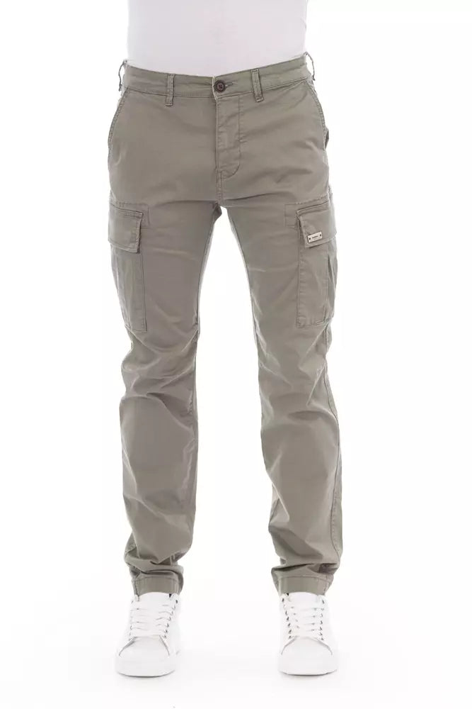 Beige Cotton Men Cargo Trouser