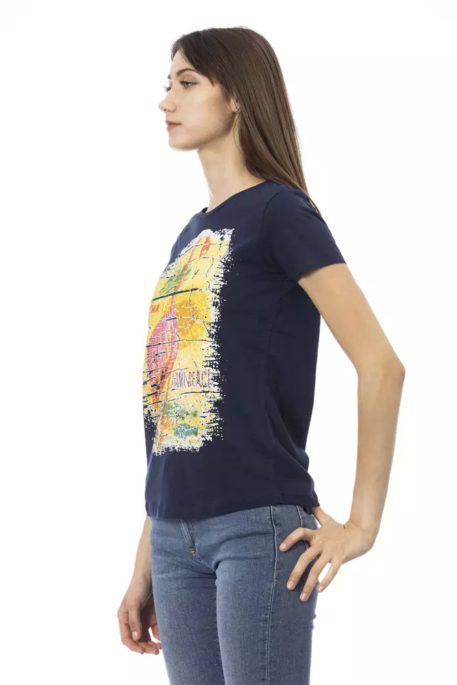 Blue Cotton Women T-Shirt