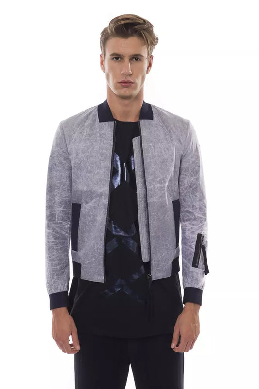 Gray Polyester Men Bomber Jacket