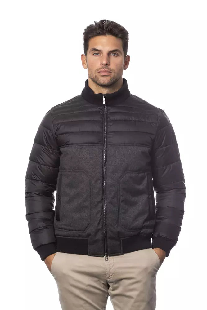 Gray Polyester Men Bomber Jacket