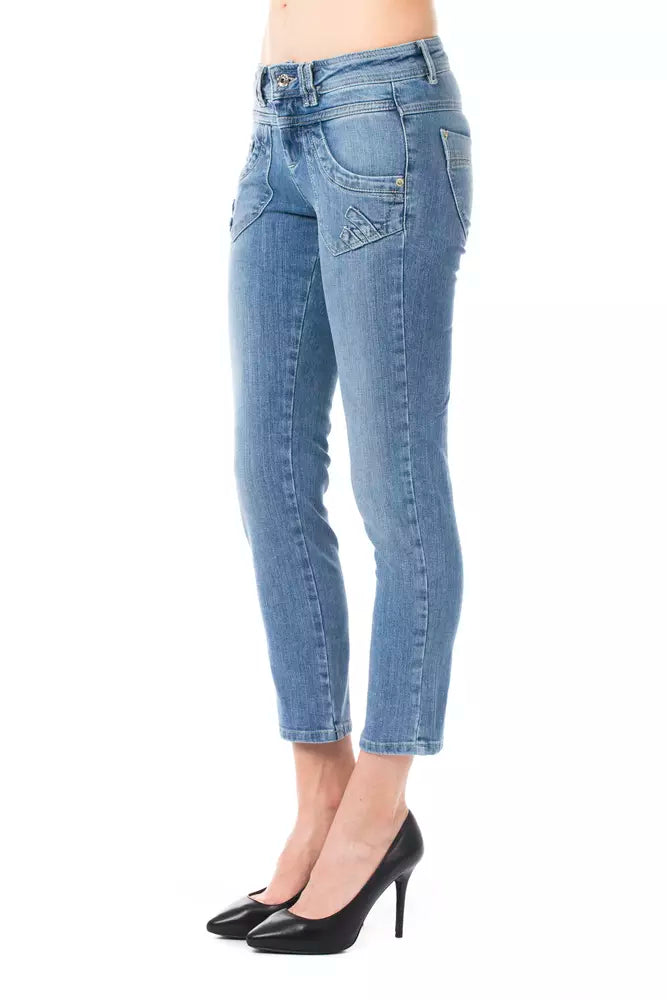 Light Blue Cotton Women Capri Jean