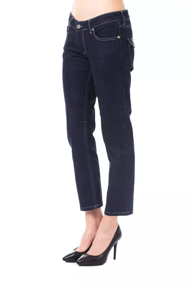 Blue Cotton Women Capri Jeans