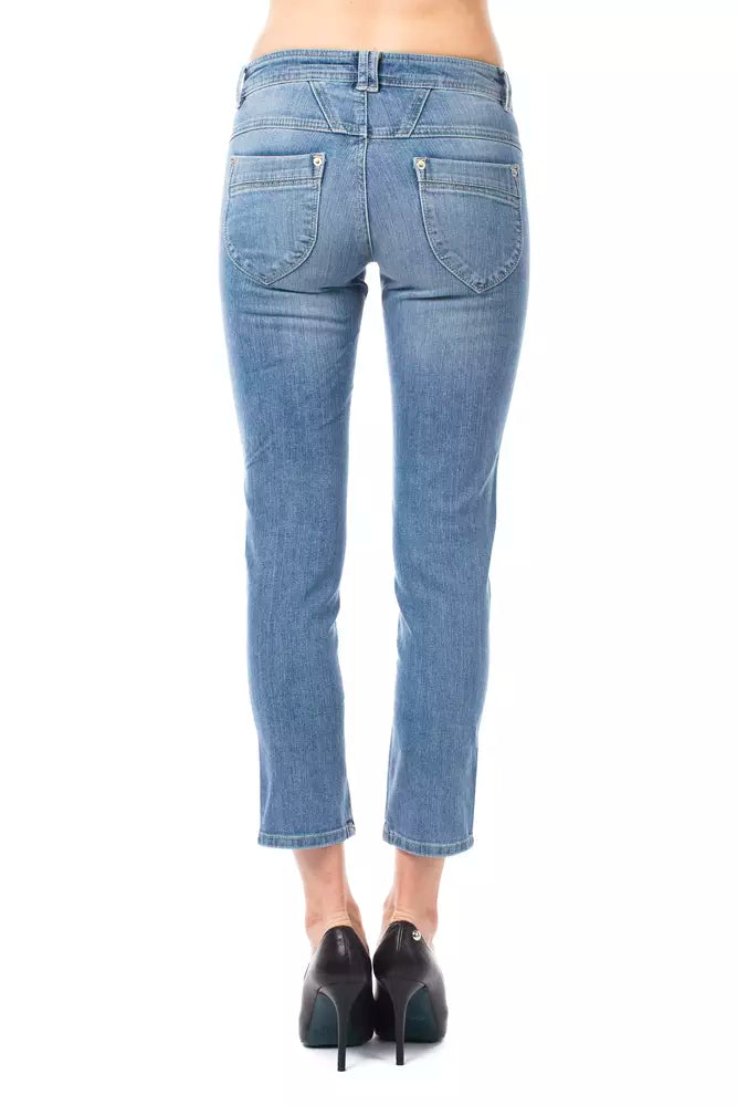 Light Blue Cotton Women Capri Jean