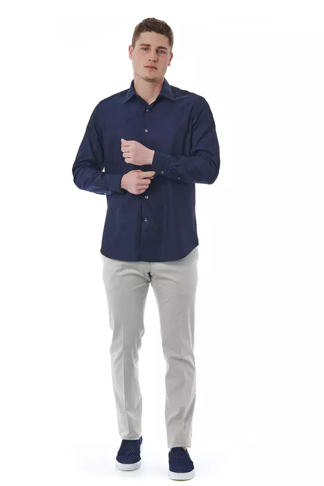 Blue Cotton Men Shirt