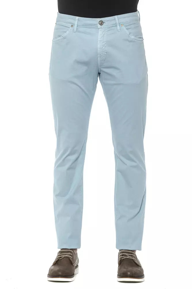 Light Blue Cotton Men's Slim Trouser